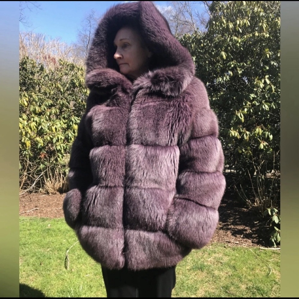(SOLD) Luxurious Purple fox Fur Coat with Hood